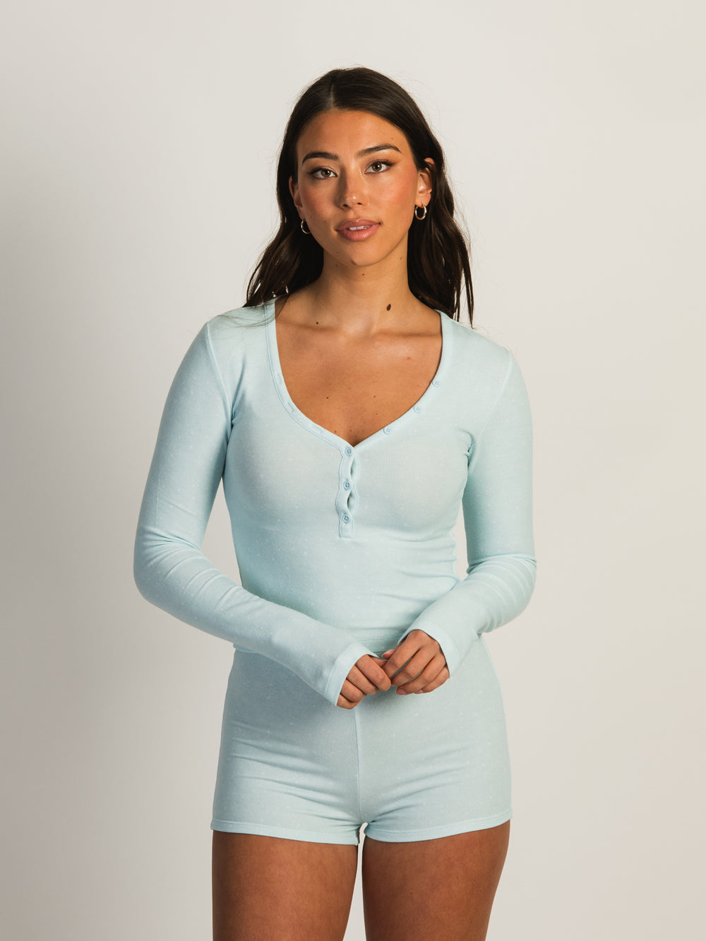 HARLOW HOLLY HENLEY DITSY LONG SLEEVE - LIGHT BLUE